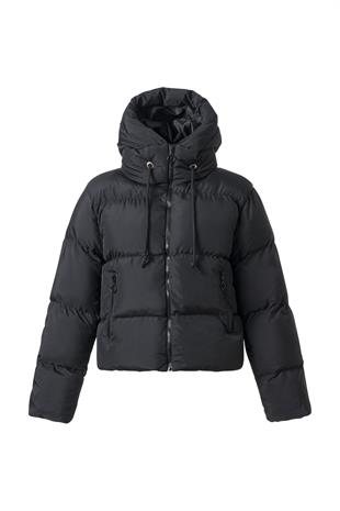 Siyah Kapüşonlu Kısa Şişme Mont SİYAH