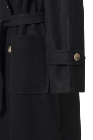 Siyah Kol Apoletli Kuşaklı Kaşe Kaban SİYAH