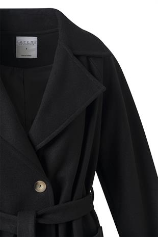 Siyah Kol Apoletli Kuşaklı Kaşe Kaban SİYAH