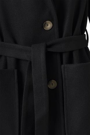 Siyah Kol Apoletli Kuşaklı Kaşe Kaban SİYAH