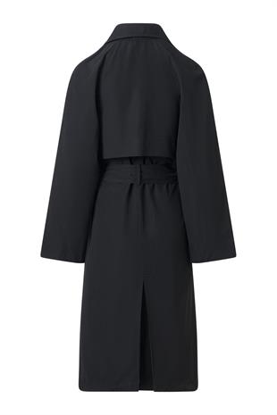 Siyah Kuşaklı Mevsimlik İnce Trençkot SİYAH