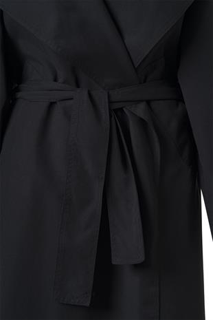 Siyah Kuşaklı Mevsimlik İnce Trençkot SİYAH