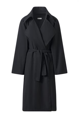 Siyah Kuşaklı Mevsimlik İnce Trençkot SİYAH