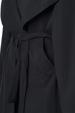 Siyah Kuşaklı Mevsimlik İnce Trençkot SİYAH