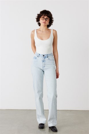 Slim Fit Askılı Bodysuit Ekru