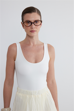 Slim Fit Askılı Bodysuit Ekru