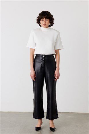 Suni Deri High Waist Pantolon Siyah