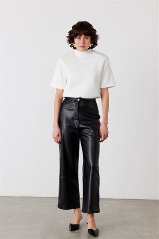 Suni Deri High Waist Pantolon Siyah