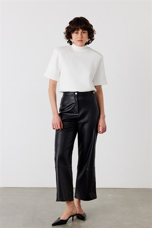 Suni Deri High Waist Pantolon Siyah