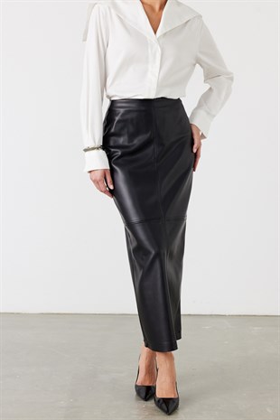 Suni Deri Midi Etek Siyah