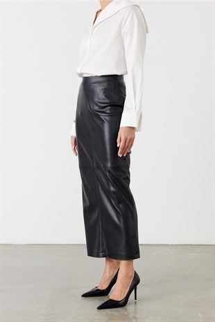 Suni Deri Midi Etek Siyah