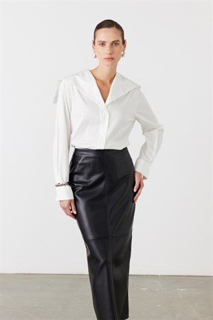 Suni Deri Midi Etek Siyah