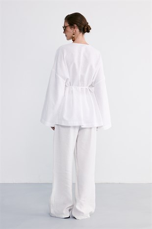 Terra Pamuklu Bağlamalı Kimono Beyaz