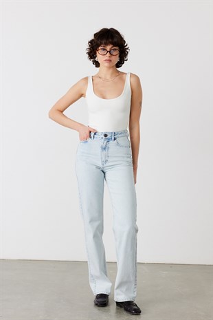 Tina Straight Fit Jean Buz Mavisi