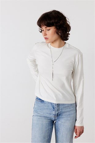 Uzun Kol Basic Tişört Off White