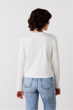 Uzun Kol Basic Tişört Off White