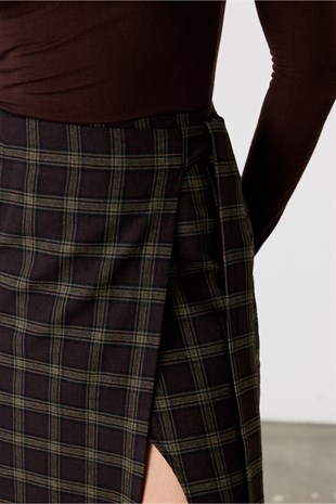 Vela Kareli Midi Etek Acı Kahve