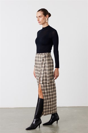 Vela Kareli Midi Etek Bej