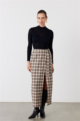 Vela Kareli Midi Etek Bej