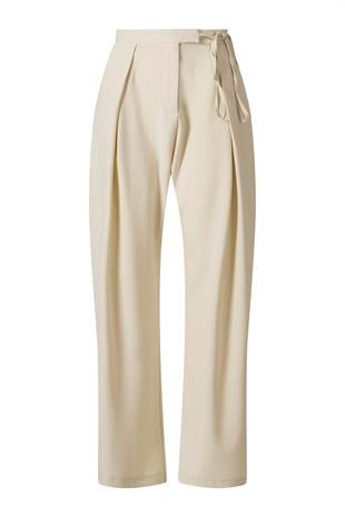 Yandan Bağlamalı Palazzo Pantolon Bej