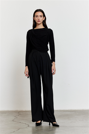 Yandan Bağlamalı Palazzo Pantolon Siyah