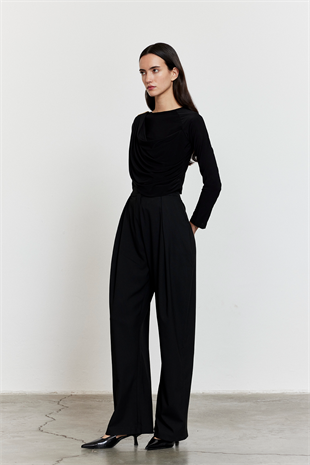 Yandan Bağlamalı Palazzo Pantolon Siyah