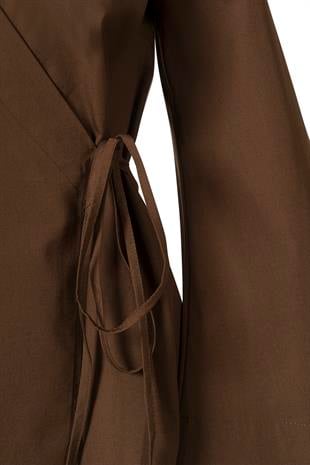 Yandan Bağlamalı Poplin Gömlek Acı Kahve