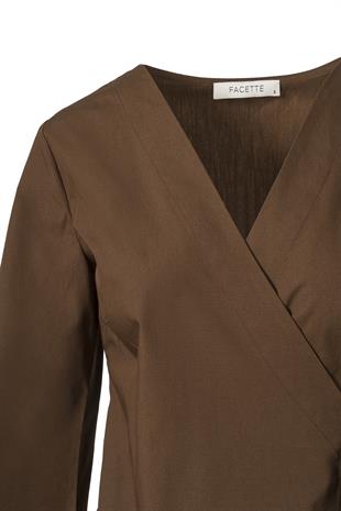 Yandan Bağlamalı Poplin Gömlek Acı Kahve