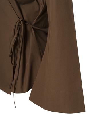 Yandan Bağlamalı Poplin Gömlek Acı Kahve