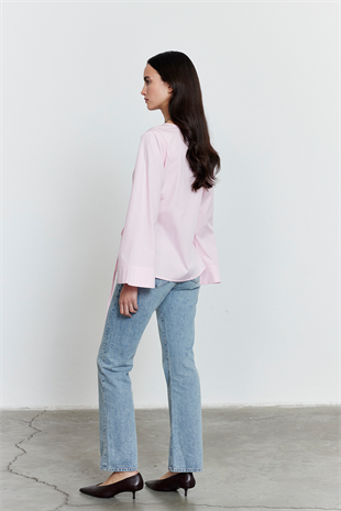 Yandan Bağlamalı Poplin Gömlek Açık Pembe