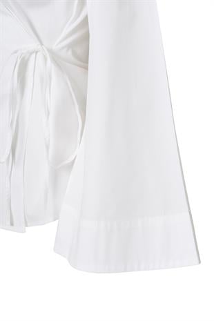 Yandan Bağlamalı Poplin Gömlek Beyaz