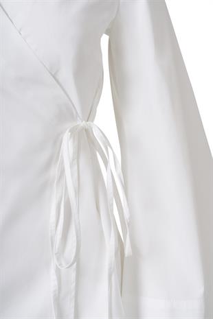 Yandan Bağlamalı Poplin Gömlek Beyaz