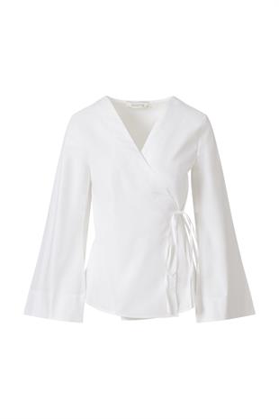 Yandan Bağlamalı Poplin Gömlek Beyaz