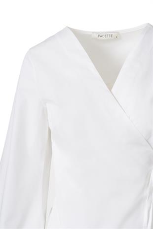 Yandan Bağlamalı Poplin Gömlek Beyaz