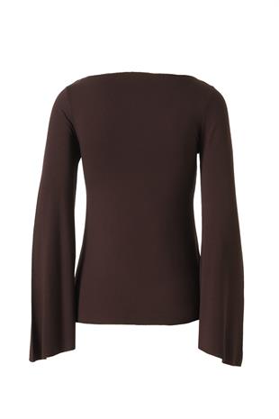 Yarasa Kol Kayık Yaka Bluz Acı Kahve