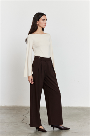 Yarasa Kol Kayık Yaka Bluz Bej