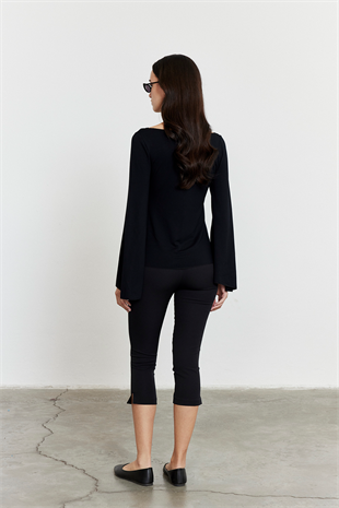 Yarasa Kol Kayık Yaka Bluz Siyah