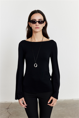 Yarasa Kol Kayık Yaka Bluz Siyah