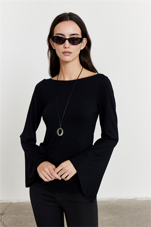 Yarasa Kol Kayık Yaka Bluz Siyah
