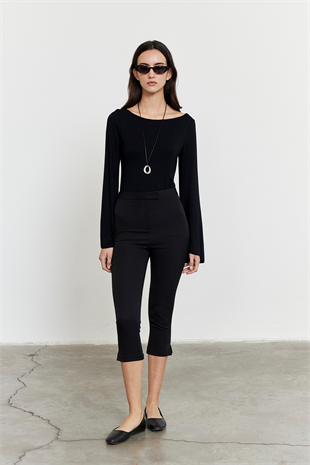 Yüksek Bel Kapri Pantolon Siyah