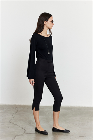 Yüksek Bel Kapri Pantolon Siyah