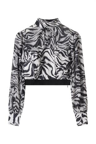 Zebra Desen Şifon Crop Bluz DESENLİ