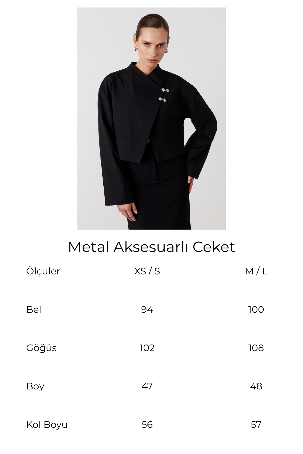 Metal Aksesuarlı Crop Blazer Ceket Siyah 6