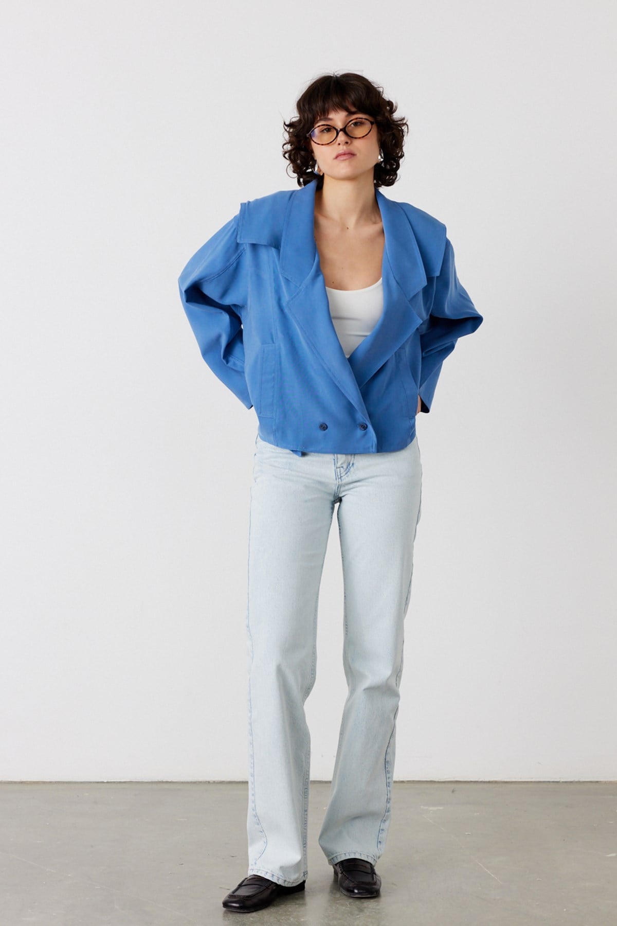 Noctia Pelerinli Ceket Mavi 2