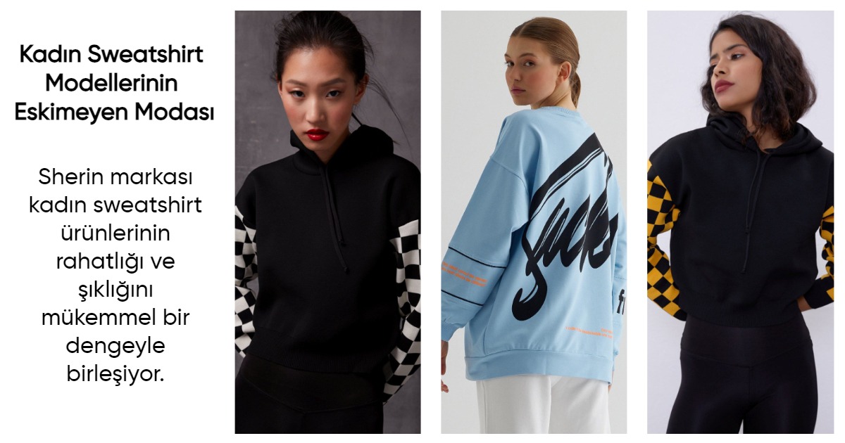 sherin, kadın sweatshirt, siyah sweatshirt