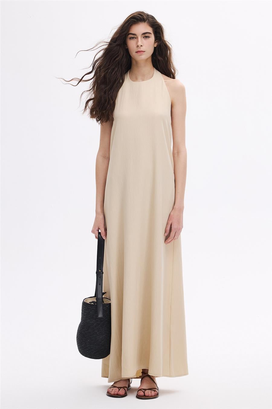 Bej Sırtı Açık Elbise | Sherin