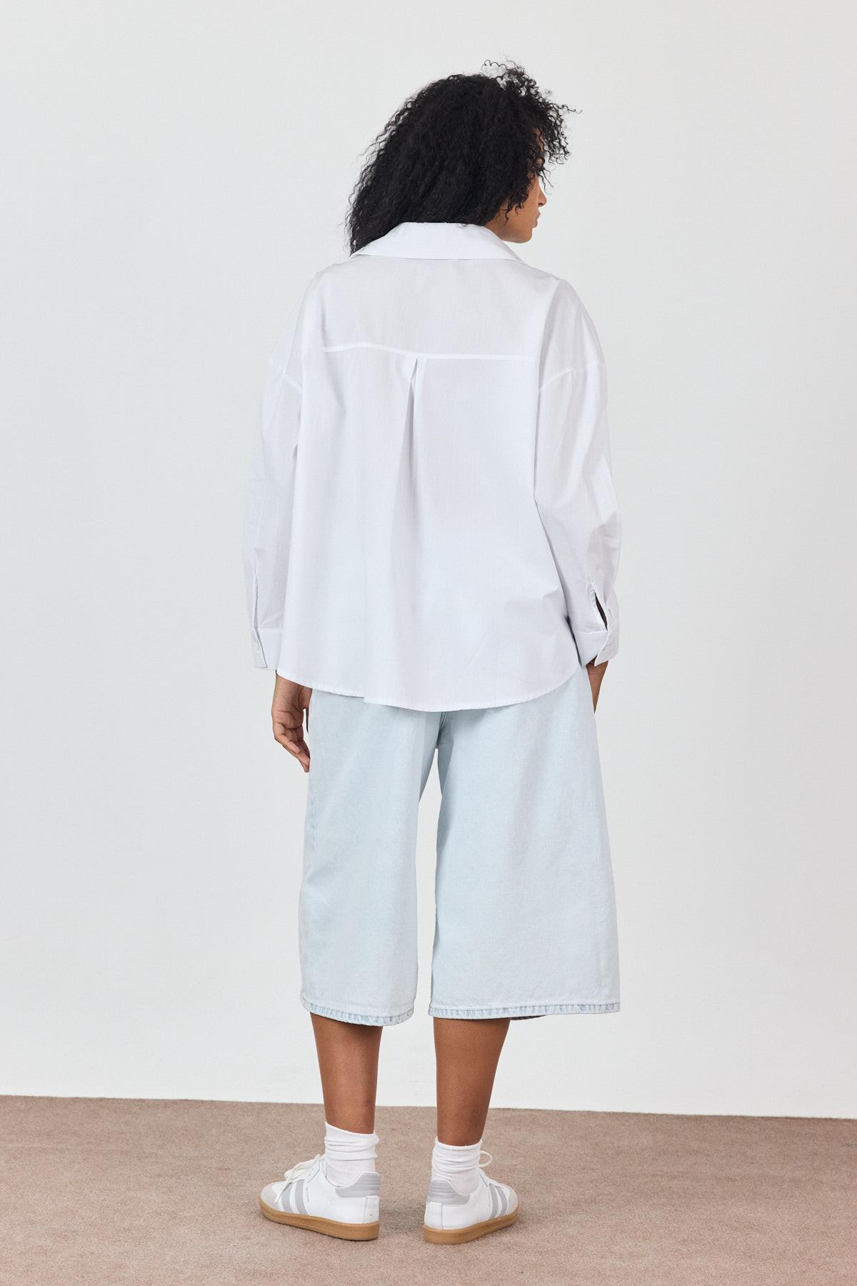 Beyaz %100 Cotton Oversize Gömlek