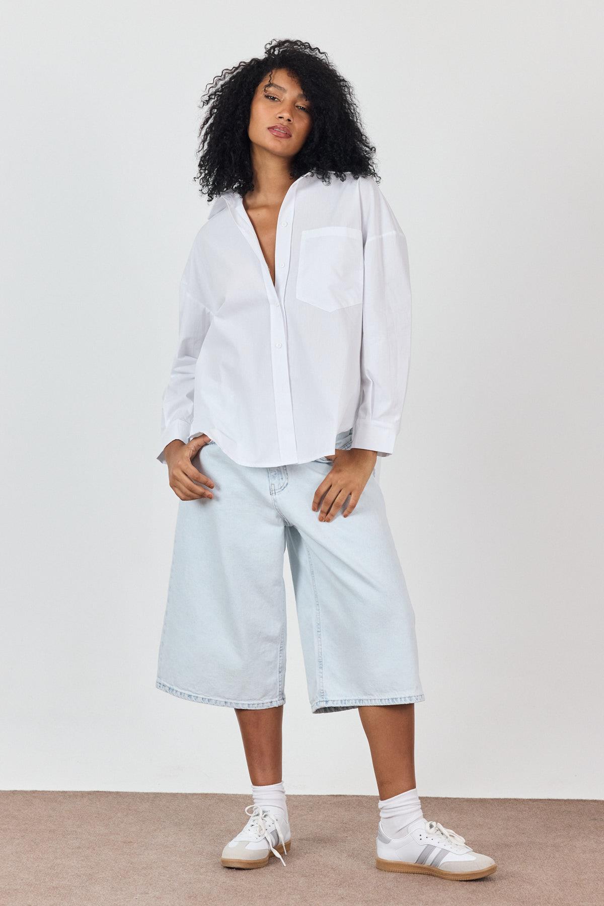 Beyaz %100 Cotton Oversize Gömlek