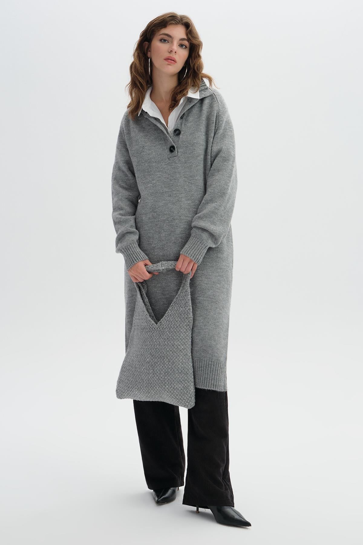 Gri Triko Omuz Çantası