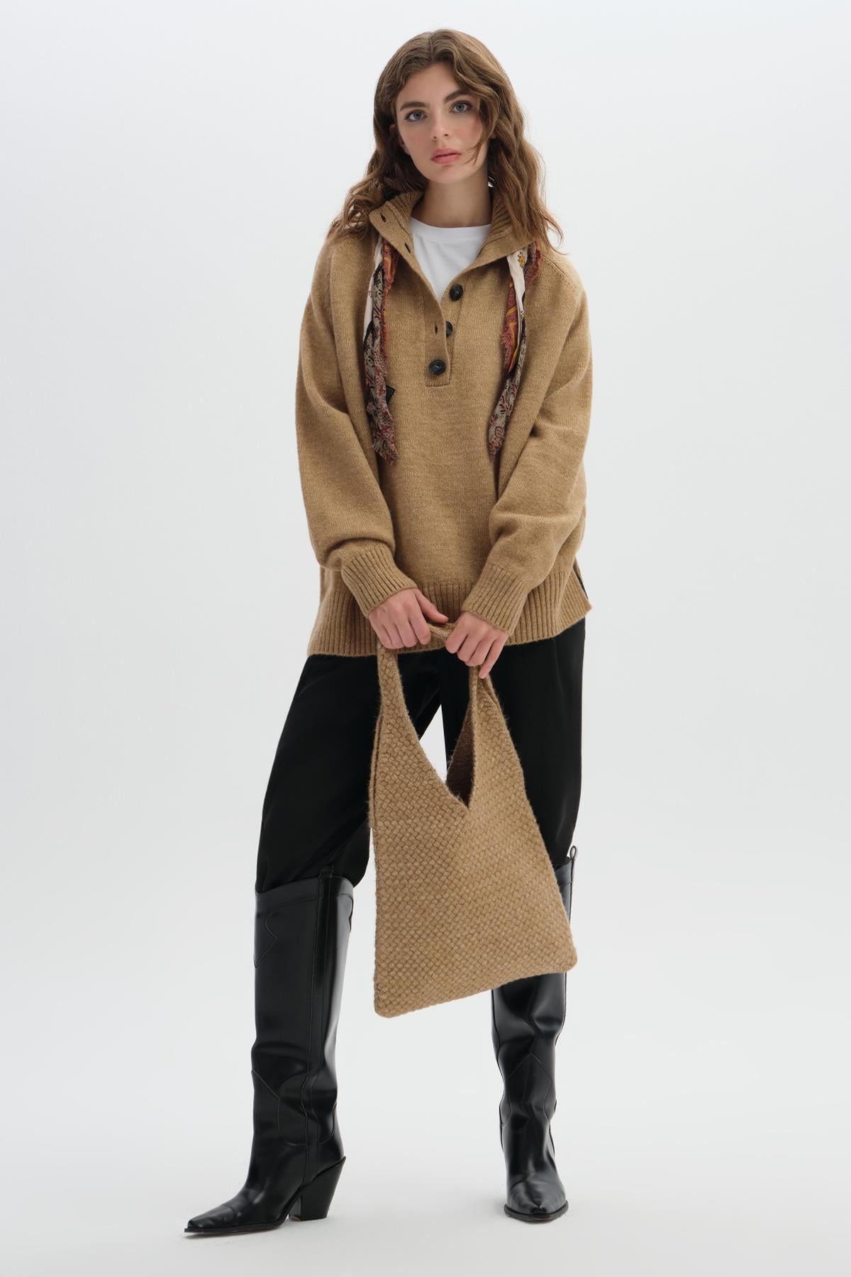 Kahverengi Triko Omuz Çantası